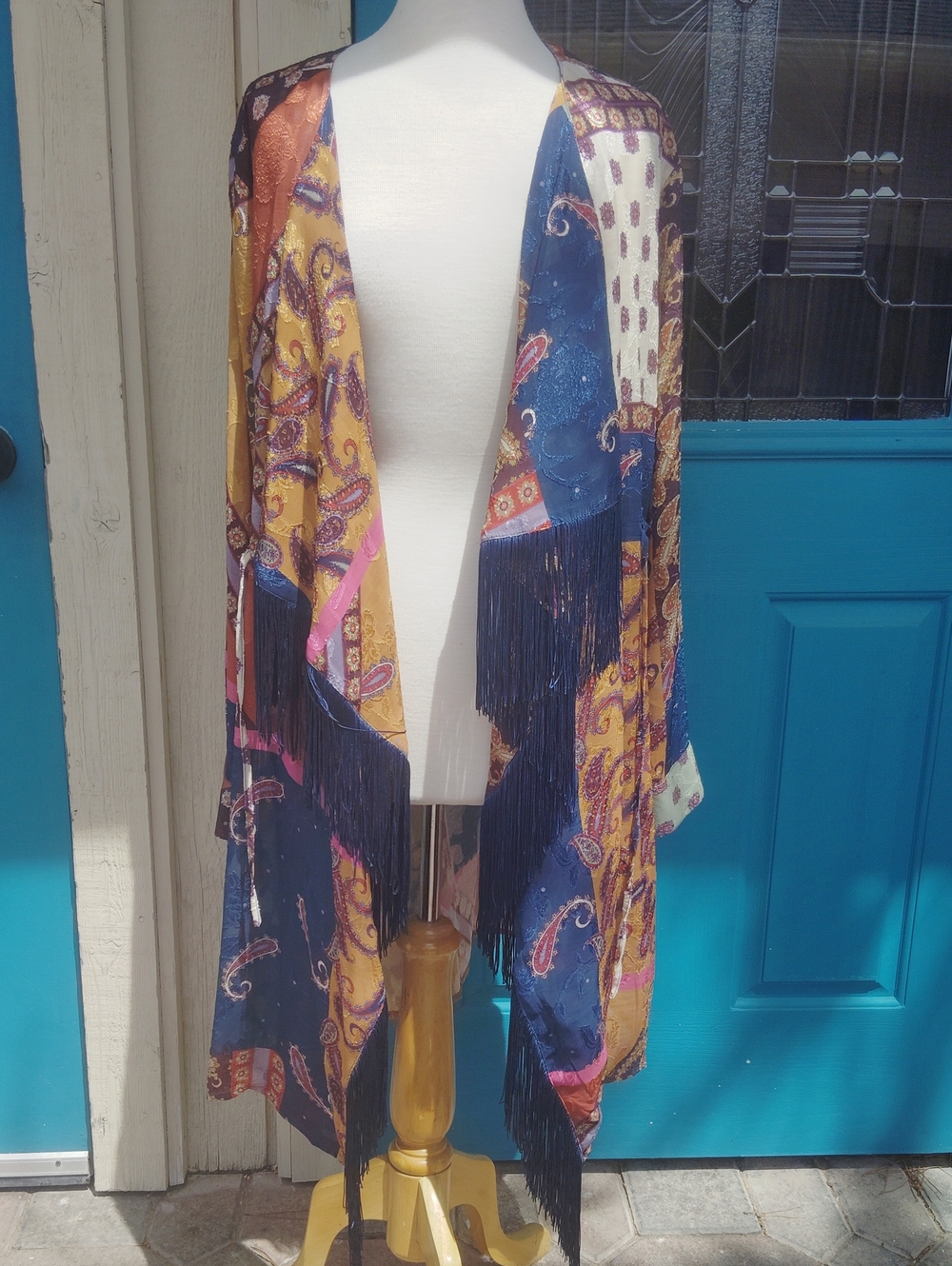 Reba Multicolor Paisley Fringe Kimono Jacket